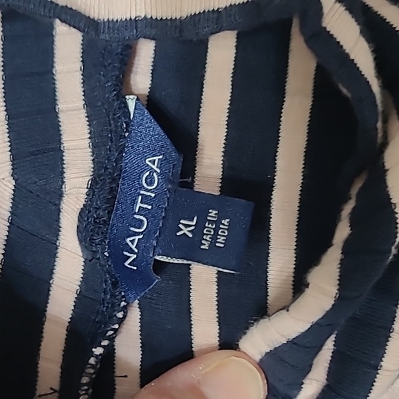 Nautica Navy Blue and Pink Fitted Ribbed Long Sleeve Mock Turtleneck size XL - Picture 3 of 7